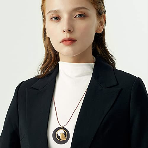 Boho Vintage Wood Pendant with Charms Leather Necklace