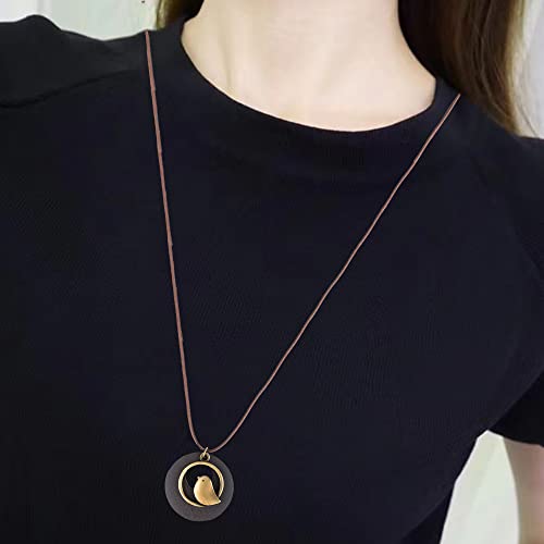 Boho Vintage Wood Pendant with Charms Leather Necklace