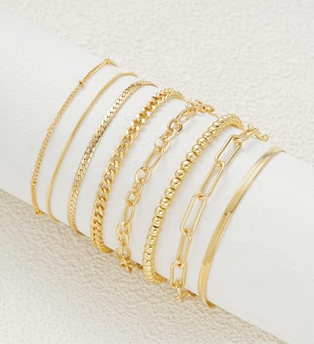Dainty 14K Gold Plated Layered Chain Bracelets