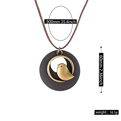 Boho Vintage Wood Pendant with Charms Leather Necklace