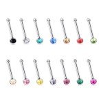 14pc Colorful CZ Nose Stud Set in Steel