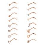 16pcs CZ Surgical Steel L-Shaped Nose Rings