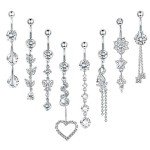 14G Stainless Steel CZ Dangle Belly Button Rings