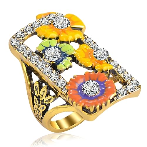 Enamel Flower Square Cocktail Party Ring for Women