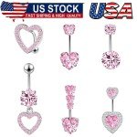 Cute Pink Heart Surgical Steel Belly Button Ring