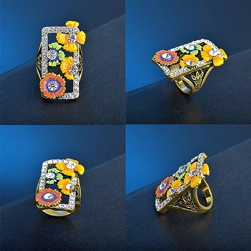 Enamel Flower Square Cocktail Party Ring for Women
