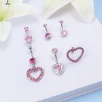 Cute Pink Heart Surgical Steel Belly Button Ring