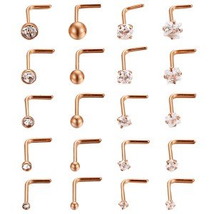 20PCS Surgical Steel CZ L-Shaped Nose Studs