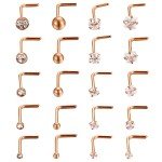 20PCS Surgical Steel CZ L-Shaped Nose Studs