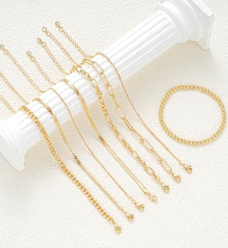 Dainty 14K Gold Plated Layered Chain Bracelets