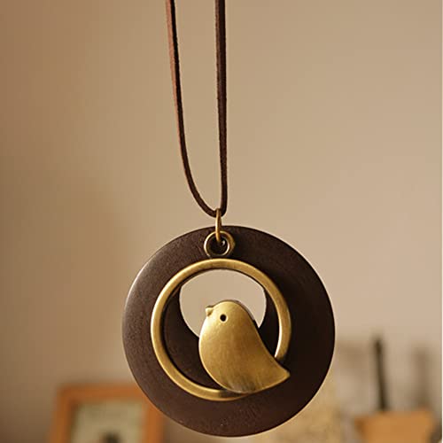 Boho Vintage Wood Pendant with Charms Leather Necklace