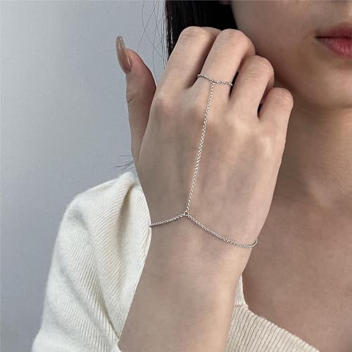 Sterling Silver Hand Chain Bracelet for Women, Adjustable