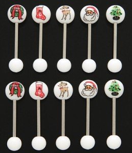 30pcs Holiday Print UV Acrylic Tongue Rings