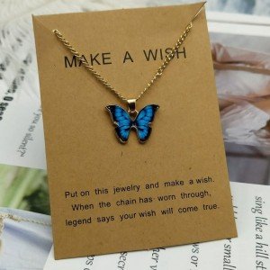 Blue Butterfly "Make a Wish" Necklace, 16 inches