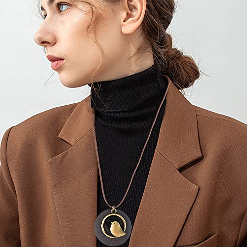 Boho Vintage Wood Pendant with Charms Leather Necklace