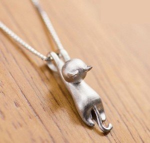 Sterling Silver Cat Pendant Necklace for Women