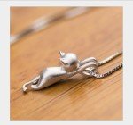 Sterling Silver Cat Pendant Necklace for Women