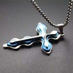 Cross Pendant Necklace in Blue Stainless Steel