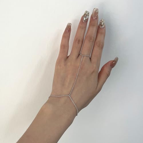 Sterling Silver Hand Chain Bracelet for Women, Adjustable