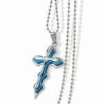 Cross Pendant Necklace in Blue Stainless Steel