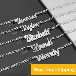 Custom Silver Name Necklace with Figaro Chain