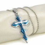 Cross Pendant Necklace in Blue Stainless Steel