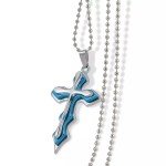 Cross Pendant Necklace in Blue Stainless Steel