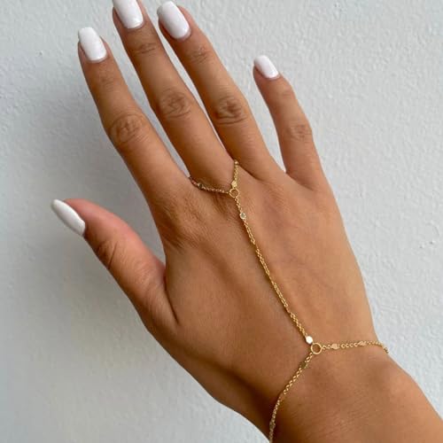 Dainty Gold Hand Chain Bracelet Set for Women