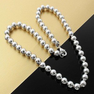 Women's 925 Silver 10mm Hollow Bead Necklace