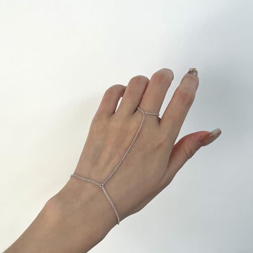 Sterling Silver Hand Chain Bracelet for Women, Adjustable