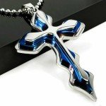 Cross Pendant Necklace in Blue Stainless Steel