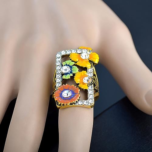 Enamel Flower Square Cocktail Party Ring for Women