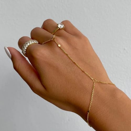Dainty Gold Hand Chain Bracelet Set for Women