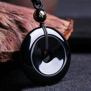 Black Obsidian Round Pendant Necklace for Protection