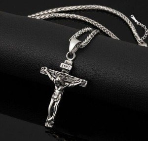 Men's Stainless Steel Jesus Cross Pendant Necklace