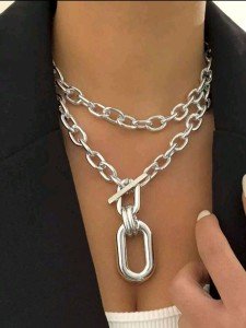 Women's Jewelry Silver Exaggerated Chunky Mult-Layer Chain Choker Necklace