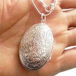 Sterling Silver Oval Photo Locket Pendant Necklace