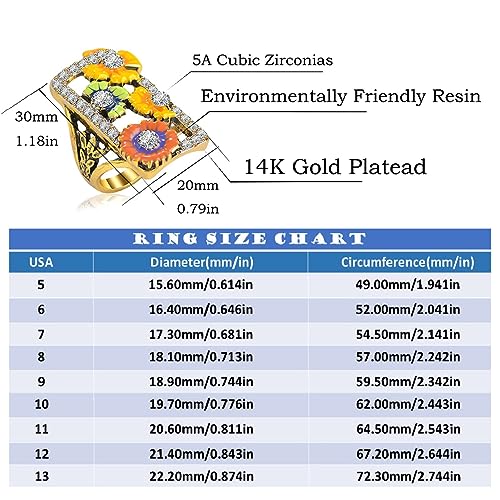 Enamel Flower Square Cocktail Party Ring for Women