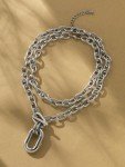 Chunky Silver Multi-Layer Chain Choker Necklace