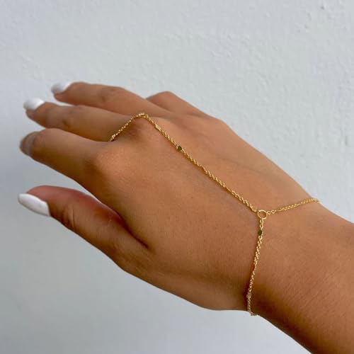 Dainty Gold Hand Chain Bracelet Set for Women