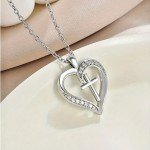 Sterling Silver Heart Cross Faith Pendant Necklace