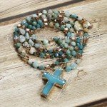 Boho Blue Stone Cross Pendant Necklace