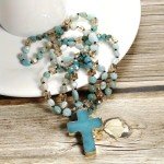 Boho Blue Stone Cross Pendant Necklace
