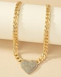 Women Necklace Heart Pendant Chunky Chain Gold & Silver C Steel Fashion Jewelry