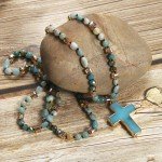Boho Blue Stone Cross Pendant Necklace
