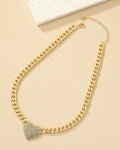 Women Necklace Heart Pendant Chunky Chain Gold & Silver C Steel Fashion Jewelry