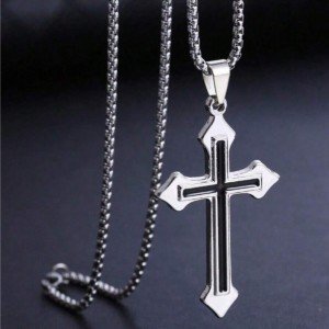 Men's Black Cross Pendant Stainless Steel Necklace
