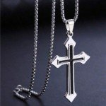 Men's Black Cross Pendant Stainless Steel Necklace