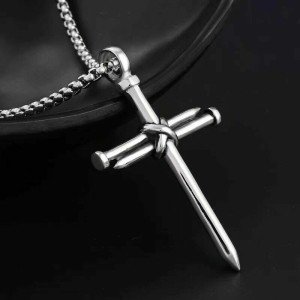 Men's Jesus Nail Cross Pendant Necklace 24