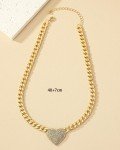 Women Necklace Heart Pendant Chunky Chain Gold & Silver C Steel Fashion Jewelry